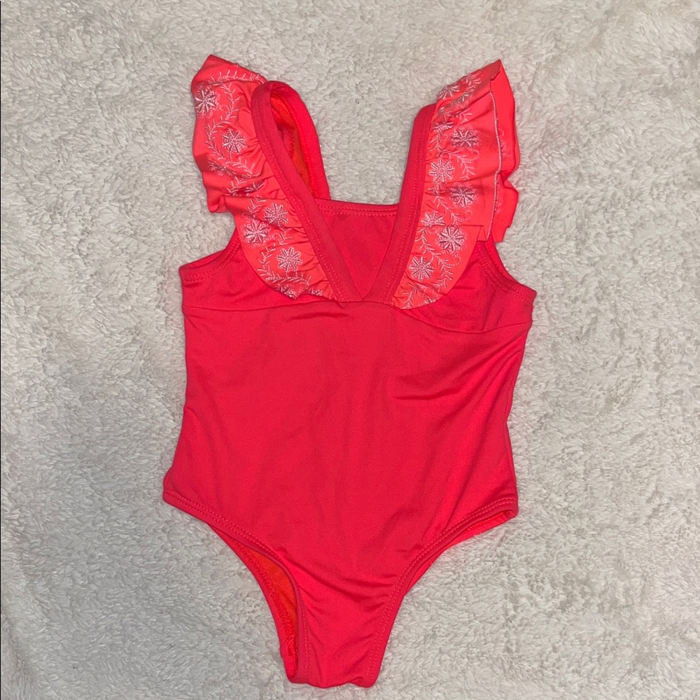 Habitual Kids Neon Coral Ruffle One-Piece Swimsuit